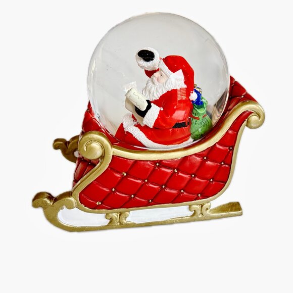 Boule Á Neige Musical Christmas Water Snow Globe Santas Xmas Eve Sleigh Ride NWT - Picture 2 of 16